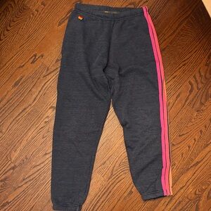 Aviator Nation Kids Dark Gray Joggers with Pink, Orange, and Yellow Stripes